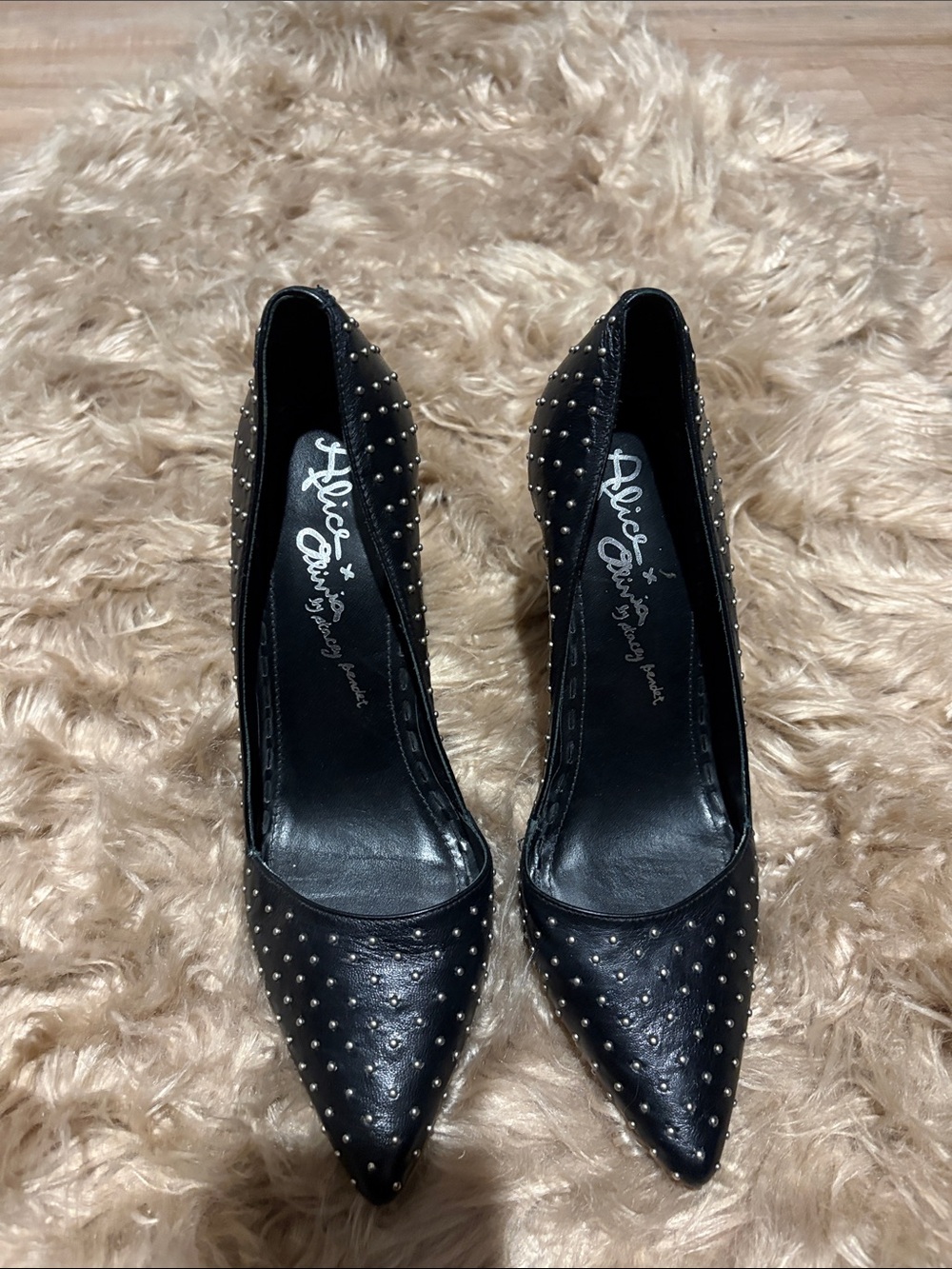 Alice + Olivia studded black leather pumps